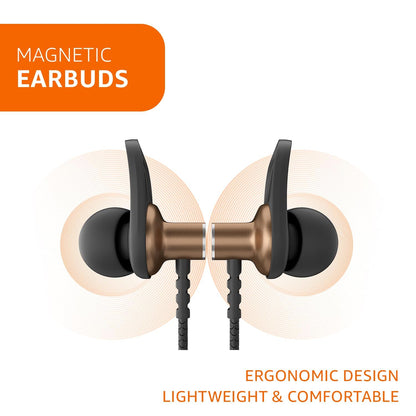 Amazon Basics Wireless Neckband Earphones with Mic | 18 Hours Playtime | Bluetooth 5.1 | ENC Noise Cancellation | IPX4 Water Resistant | Magnetic Earbuds (Brown) | Free Delivery