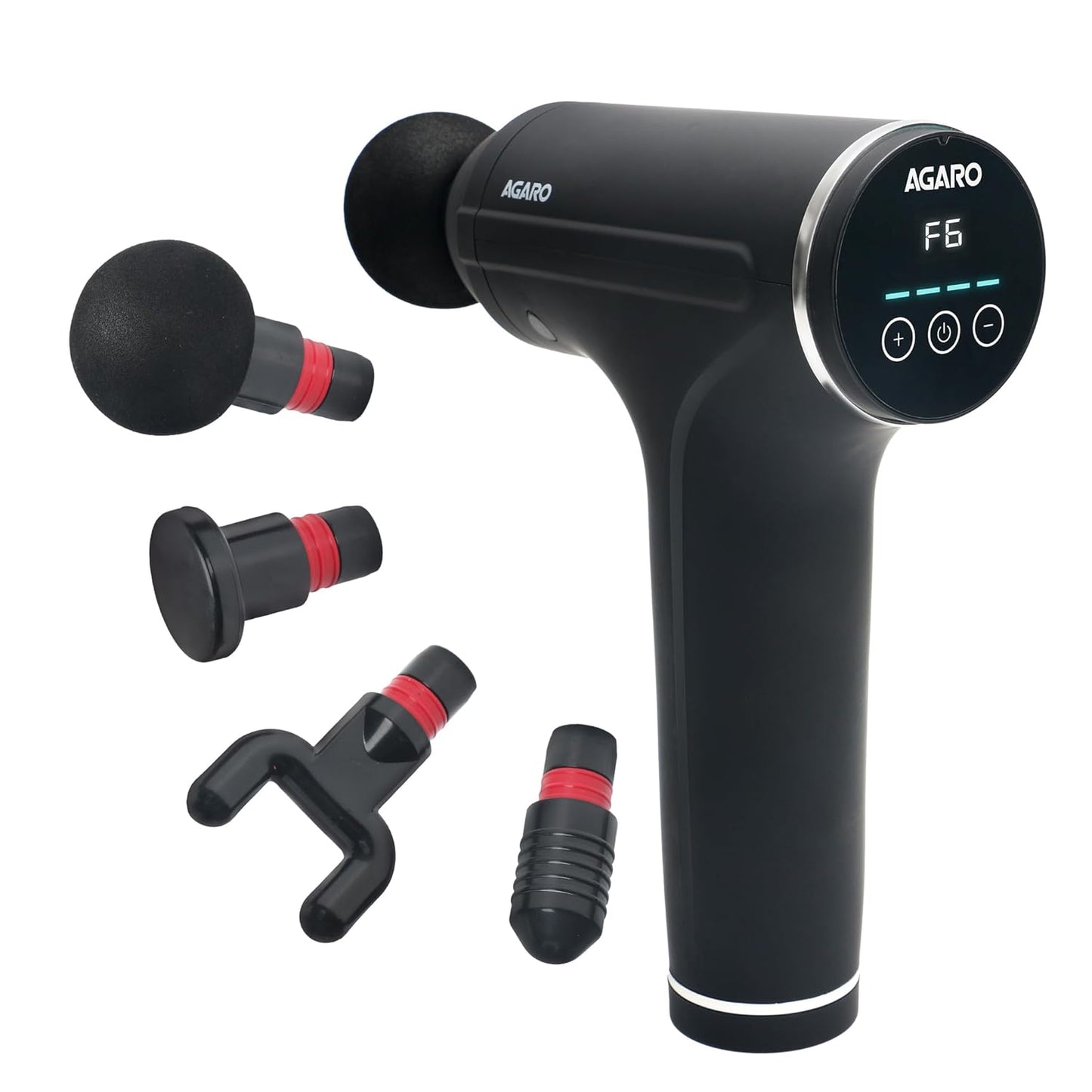 AGARO Galaxy Gun Percussion Massager – 6 Speed Rechargeable Full Body Muscle Relief (4 Heads, Black)