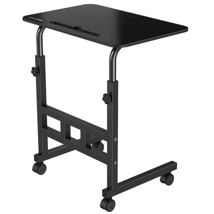 Amazon Basics Adjustable Height Wooden Laptop Table with Wheels | Portable Multipurpose Study & Work Desk | Black
