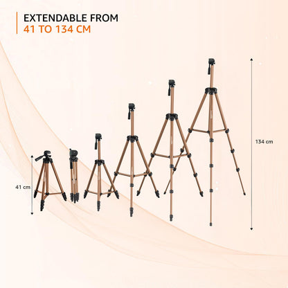 Amazon Basics Adjustable Camera Tripod 41-134cm | Mobile Holder, Carry Bag Included | Lightweight Aluminum Stand for DSLR, GoPro & Smartphones | Copper