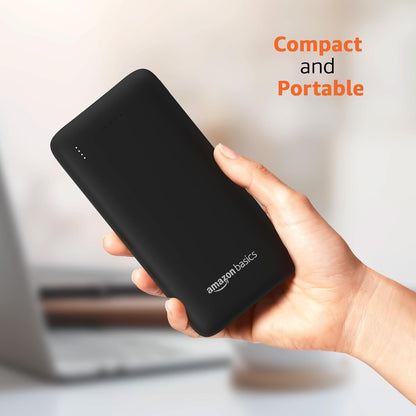 Amazon Basics 27000mAh 65W Ultra-Fast Charging Power Bank – PD Fast Charging, USB-C & USB-A Output, Two-Way Fast Charge, High-Capacity Portable Charger (Black)