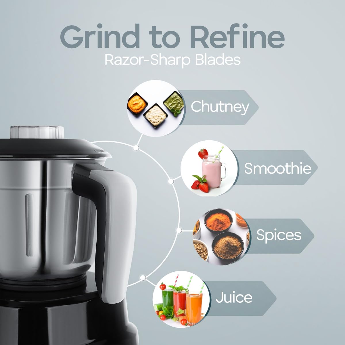 Longway Kratos 1000W Juicer Mixer Grinder with 4 Stainless Steel Jars | Powerful Copper Motor | Mixer, Grinder & Juicer | Black | Free Delivery