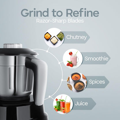 Longway Kratos 1000W Juicer Mixer Grinder with 4 Stainless Steel Jars | Powerful Copper Motor | Mixer, Grinder & Juicer | Black | Free Delivery