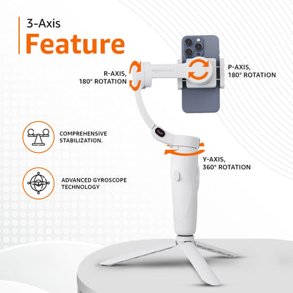 Amazon Basics Foldable 3-Axis Gimbal Stabilizer with Advanced Gyroscope | Shake-Free Video, Object Tracking, Time-Lapse & Panorama | 2500mAh Battery | Ideal for Vlogging +FREE AirPods Worth ₹699