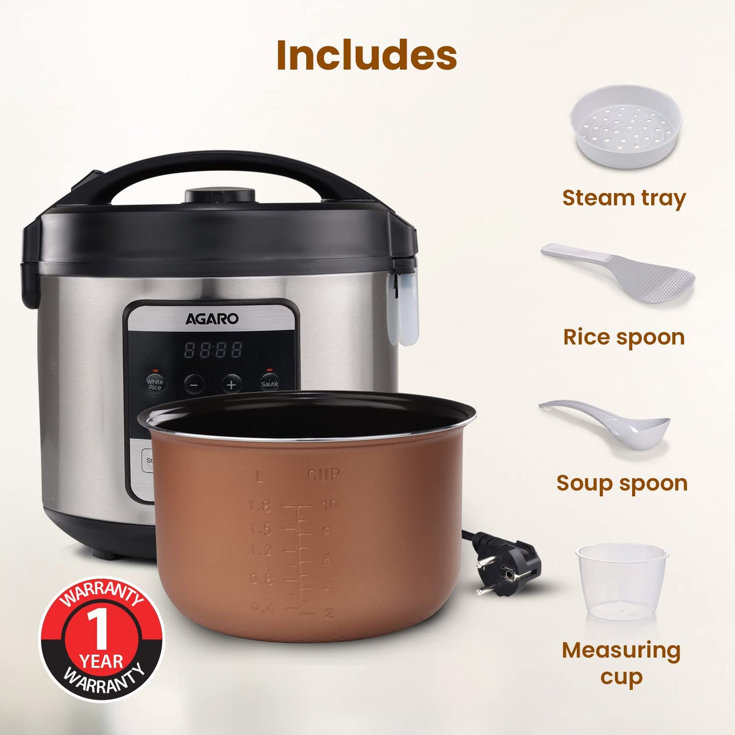 AGARO Royal 3L Smart Rice Cooker with Fuzzy Logic | Free AirPods Worth ₹899