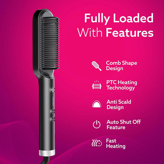 AGARO Hair Straightening Brush HSB2107 | Ionic Care, 5 Heat Settings, Fast Heating
