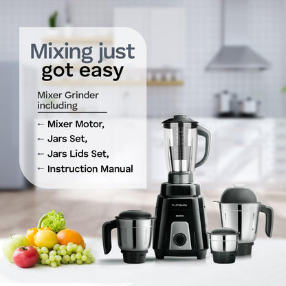 Longway Kratos 1000W Juicer Mixer Grinder with 4 Stainless Steel Jars | Powerful Copper Motor | Mixer, Grinder & Juicer | Black | Free Delivery