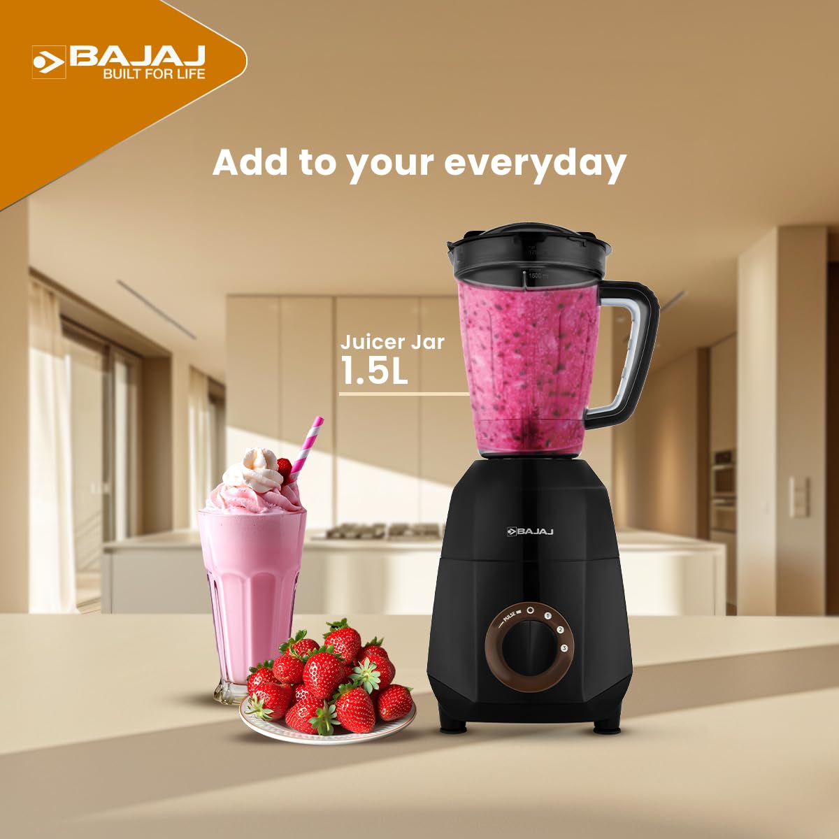 Bajaj Rex DLX Ninja Series Mixer Grinder 750 Watt | 4 Jars | Dry & Wet Grinding | Black/Brown