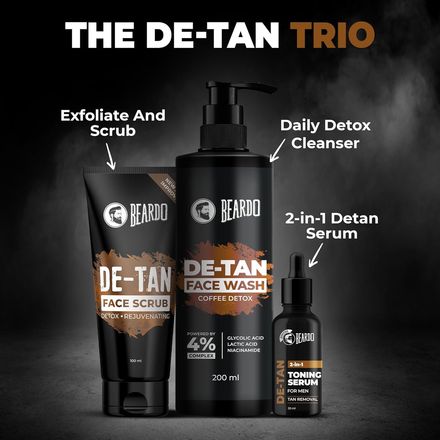 BEARDO DeTan Face Wash for Men – 200ml with Glycolic Acid, Niacinamide & Coffee | Helps Reduce Tan, Dark Spots & Pigmentation for Smooth, Oil-Free Skin | BUY 1 GET 1 FREE @ ₹499 🔥