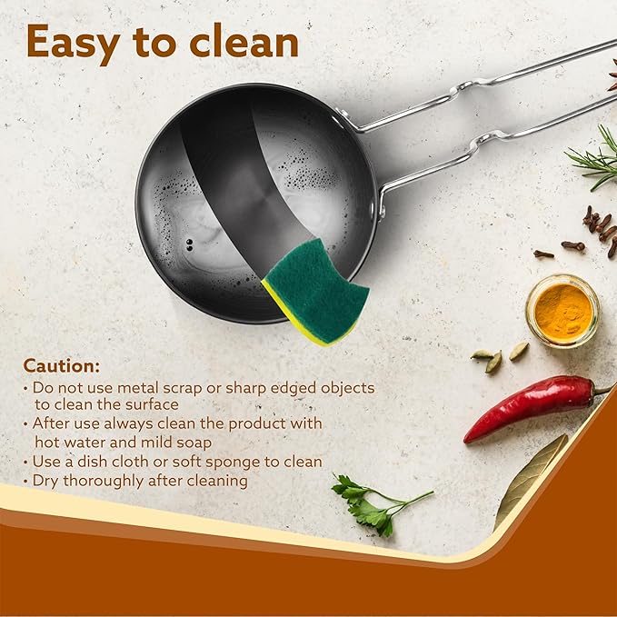 AGARO Elite Hard Anodised Tadka Pan 11cm | 3mm Thick Vaghar/Chounk Pan | Scratch Resistant Frying Pan with Steel Handle