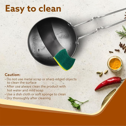AGARO Elite Hard Anodised Tadka Pan 11cm | 3mm Thick Vaghar/Chounk Pan | Scratch Resistant Frying Pan with Steel Handle