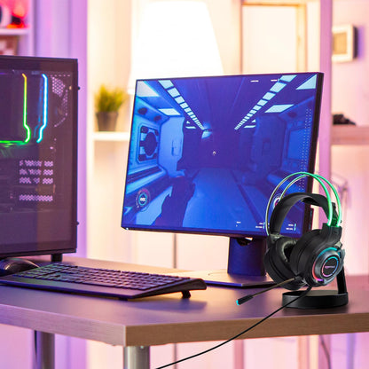 Amazon Basics RGB Wired Gaming Headphones with Mic | 2m Cable, 3.5mm Jack, Immersive Sound