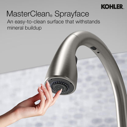 KOHLER Emile Pull-Down Kitchen Faucet 26448IN-4-VS | Premium Sweep Spray Kitchen Tap with Multi-Function Docking Spray Head | Vibrant Stainless Steel Finish