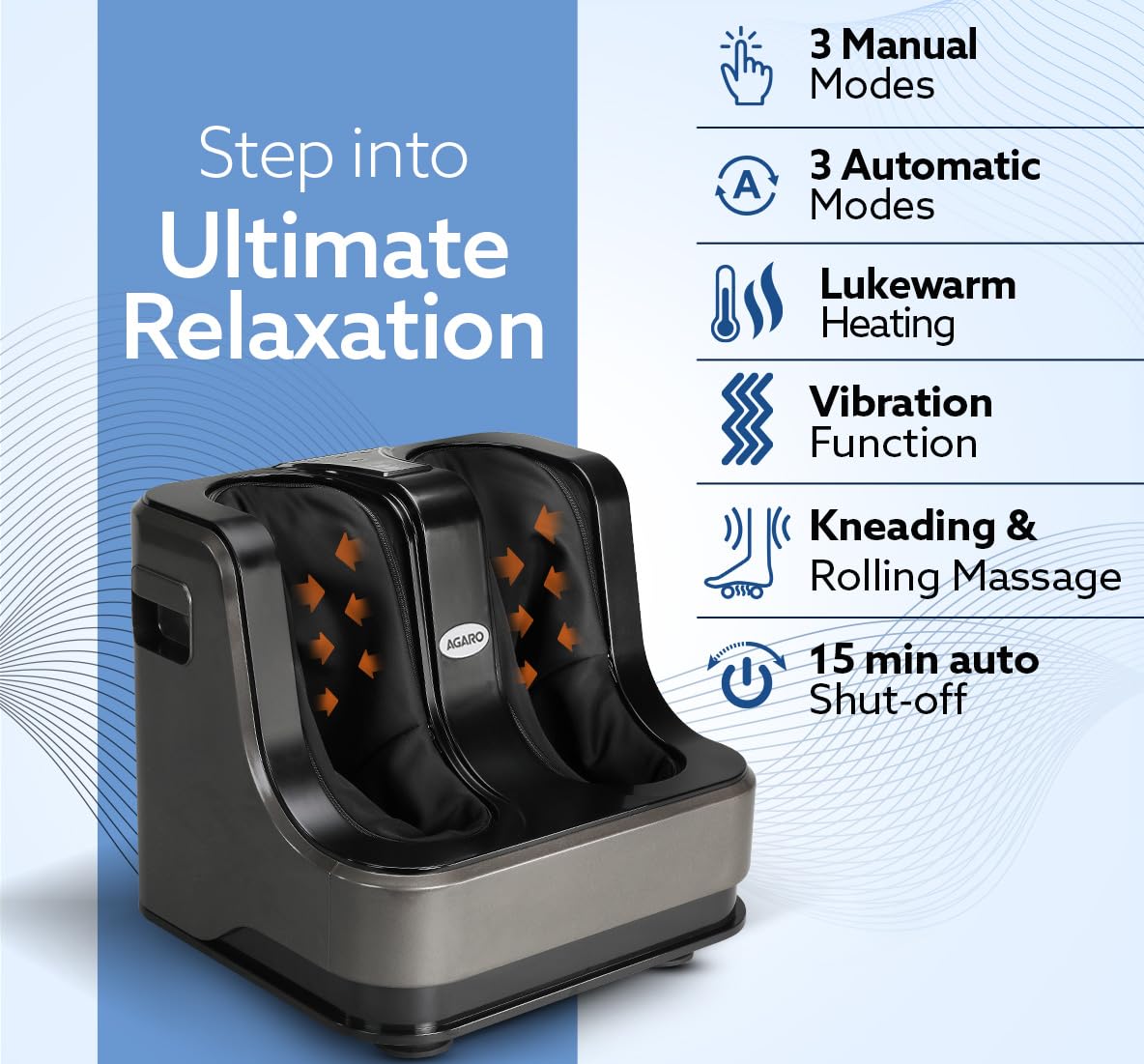 AGARO Rejoice Foot, Calf & Leg Massager with Heat & Vibration | 4 Motors, Kneading & Rolling | 80W (Grey) + FREE AirPods Worth ₹799