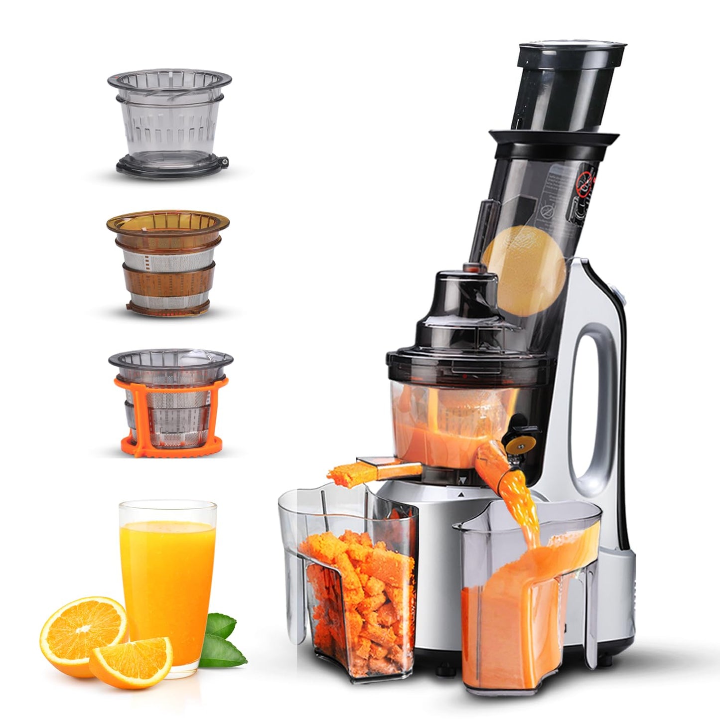 AGARO Imperial Professional Cold Press Slow Juicer – 240W Powerful Motor | Whole Fruit & Vegetable Juicer | 3 Strainers | All-in-1 Masticating Juicer | Grey/Black