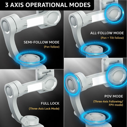 Amazon Basics 3-Axis Smartphone Gimbal Stabilizer with AI Face & Body Tracking | Foldable Design | Fill Light | 8Hr Battery | iPhone & Android Compatible + FREE AirPods Worth ₹699