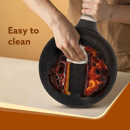 AGARO Imperial Granite Non-Stick Cookware Set (4 Pcs) | 28cm Deep Fry Pan + 24cm & 16cm Sauce Pans with Lids | Cast Aluminium | Gas & Induction Compatible