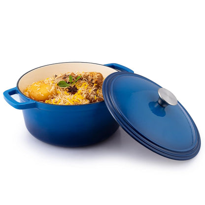 AGARO Royal 5L Enamelled Cast Iron Casserole with Lid – No Chemical Coating | Gas, Induction & Oven Safe | Heavy Duty Cooking Pot