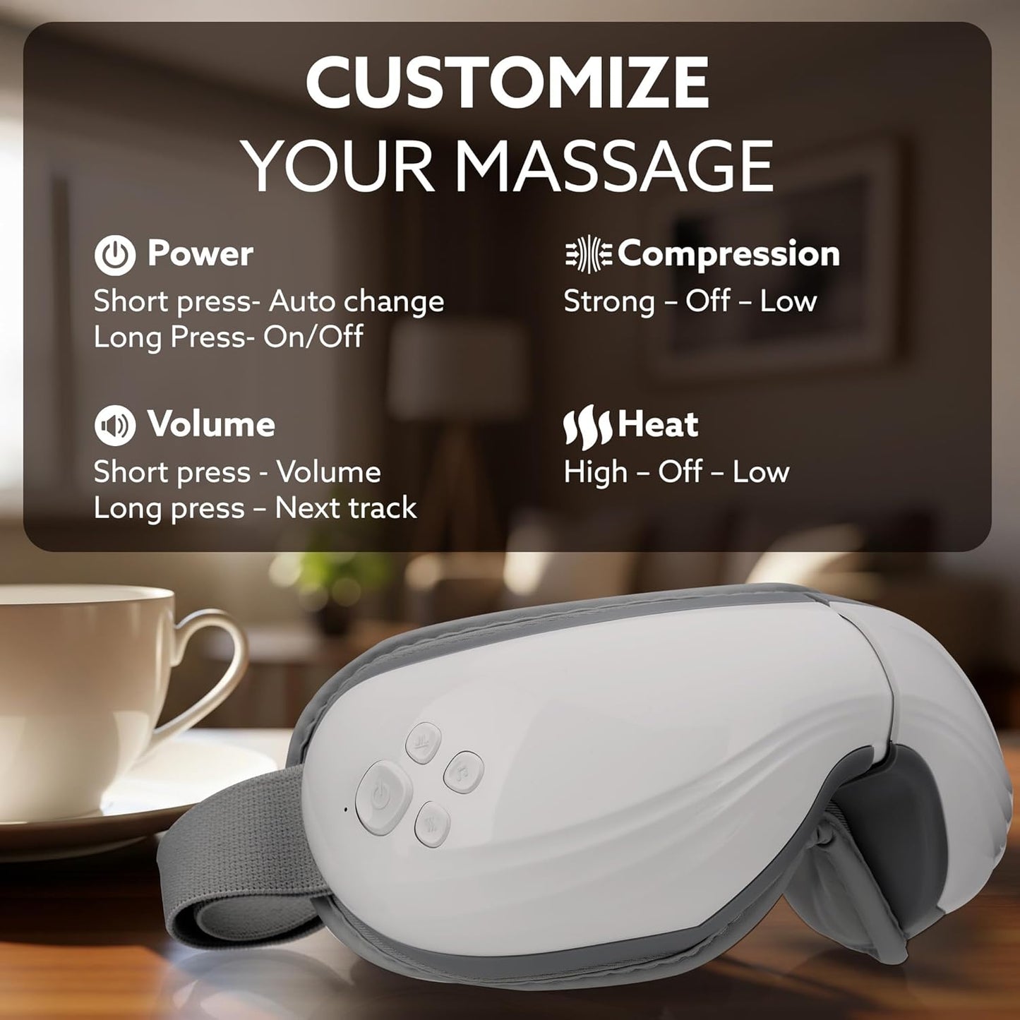 AGARO Supreme Eye Massager | Heat Therapy, Air Compression, Bluetooth Music | 5 Modes | Foldable Eye Relaxation Device