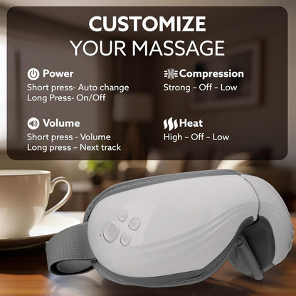 AGARO Supreme Eye Massager | Heat Therapy, Air Compression, Bluetooth Music | 5 Modes | Foldable Eye Relaxation Device