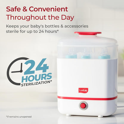 LuvLap 3-in-1 Electric Steam Sterilizer for Baby Bottles & Accessories | 99.9% Germ Kill | 8-Min Fast Sterilization | Keeps Sterile Up to 24 Hours + FREE LuvLap Baby Silicone Straw Sipper Cup 300ml (Pack of 3 Worth ₹1,399) | Free Delivery