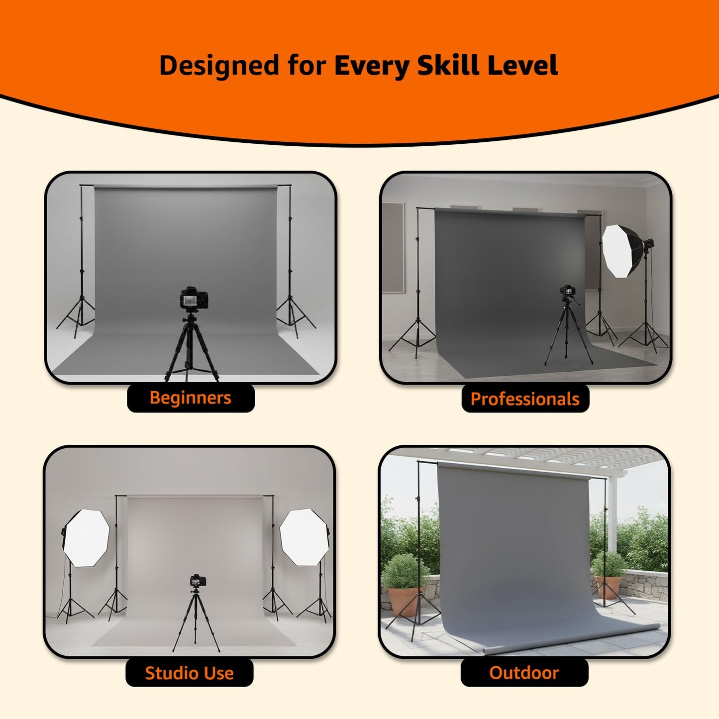 Amazon Basics 9 x 9 Feet Studio Background Stand Kit | Foldable Photography & Videography Backdrop