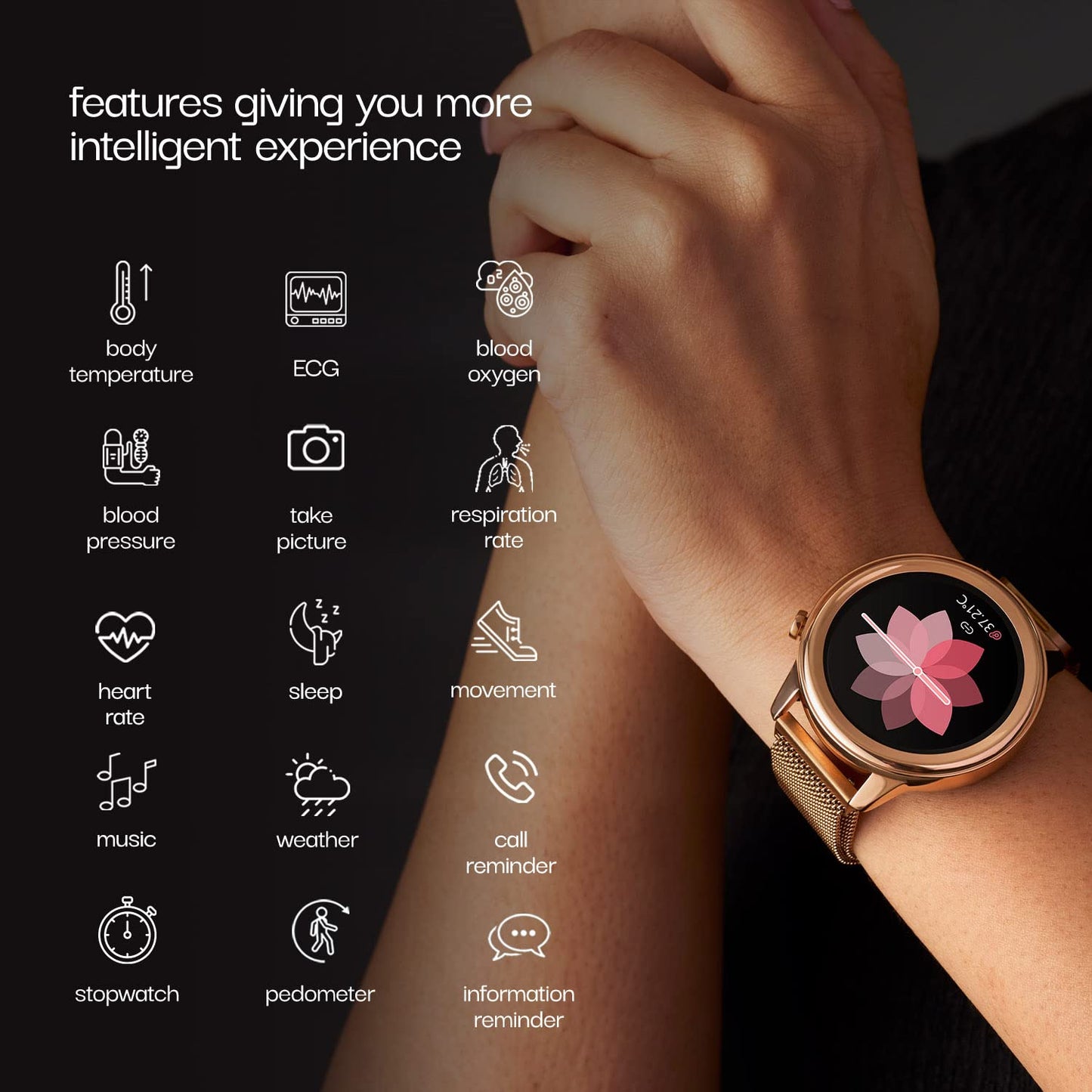 Vibez Xena Smartwatch for Women – Gold | HD Display, ECG+PPG, SpO₂, Heart Rate, IP68 | 10 Days Battery + BUY 1 GET 1 AirPods FREE (Worth ₹799)