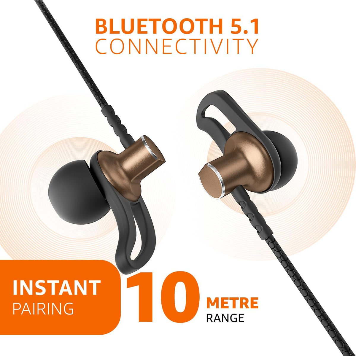 Amazon Basics Wireless Neckband Earphones with Mic | 18 Hours Playtime | Bluetooth 5.1 | ENC Noise Cancellation | IPX4 Water Resistant | Magnetic Earbuds (Brown) | Free Delivery