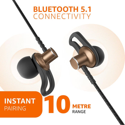 Amazon Basics Wireless Neckband Earphones with Mic | 18 Hours Playtime | Bluetooth 5.1 | ENC Noise Cancellation | IPX4 Water Resistant | Magnetic Earbuds (Brown) | Free Delivery