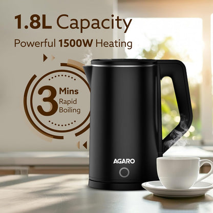 AGARO A New  Elegant Electric Kettle 1.8L | 1500W Fast Boil Stainless Steel Water Heater | Buy 1 Get 1 Free