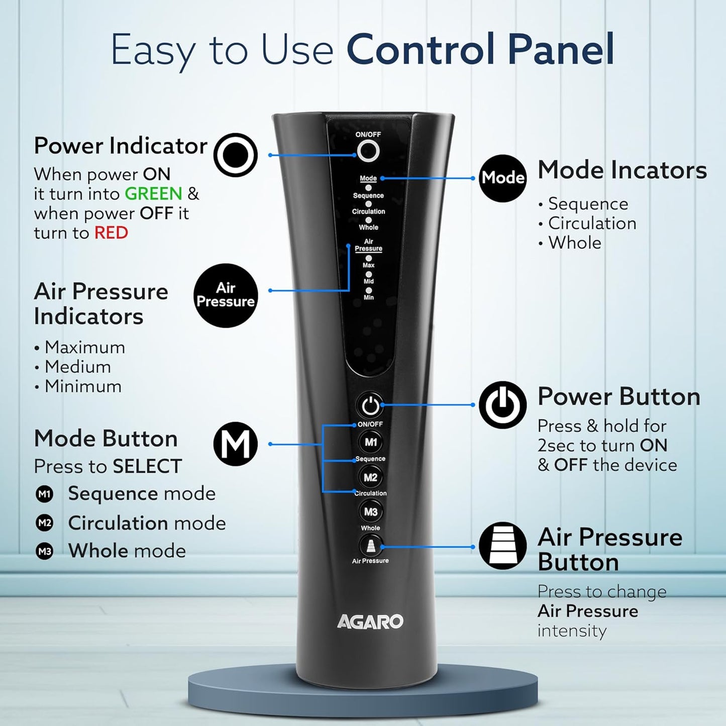 AGARO MAGMA Leg Massager for Foot, Calves & Thighs | Air Compression Therapy | Pain Relief & Circulation | Black | FREE Lint Remover ₹699
