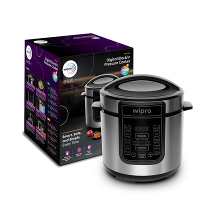 Wipro Elato 6L Digital Electric Pressure Cooker – 10 Preset Multi-Cooking Functions, 1000W, Stainless Steel Pot, Safety Lock