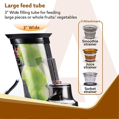 AGARO Imperial Professional Cold Press Slow Juicer – 240W Powerful Motor | Whole Fruit & Vegetable Juicer | 3 Strainers | All-in-1 Masticating Juicer | Grey/Black