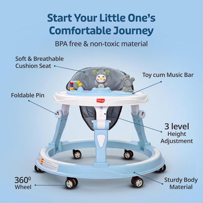 LuvLap 360° Joy Baby Walker (6–18 Months) | 3 Height Levels, Music Toy Tray & Food Tray | Safe & Comfortable Baby Walker + FREE AirPods Worth ₹499 🎁