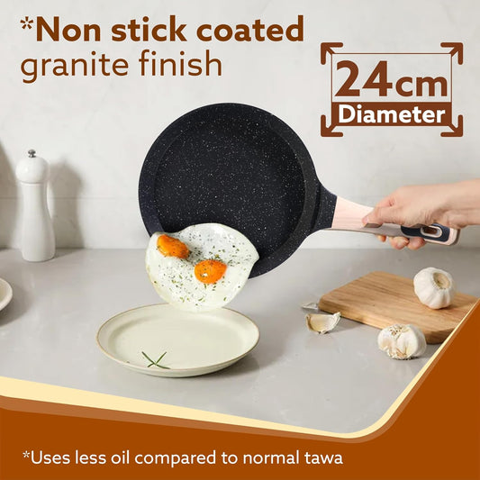 AGARO Imperial Granite Non-Stick Tawa 24cm | Cast Aluminium Body | Dosa, Paratha & Omelette Tawa | Gas & Induction Compatible