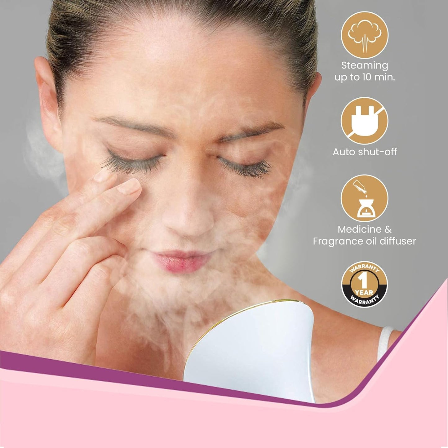 AGARO Facial Steamer FS2117 (Rose Gold) – Nano Ionic Hot Mist | Deep Pore Cleansing & Home Spa (100ML)