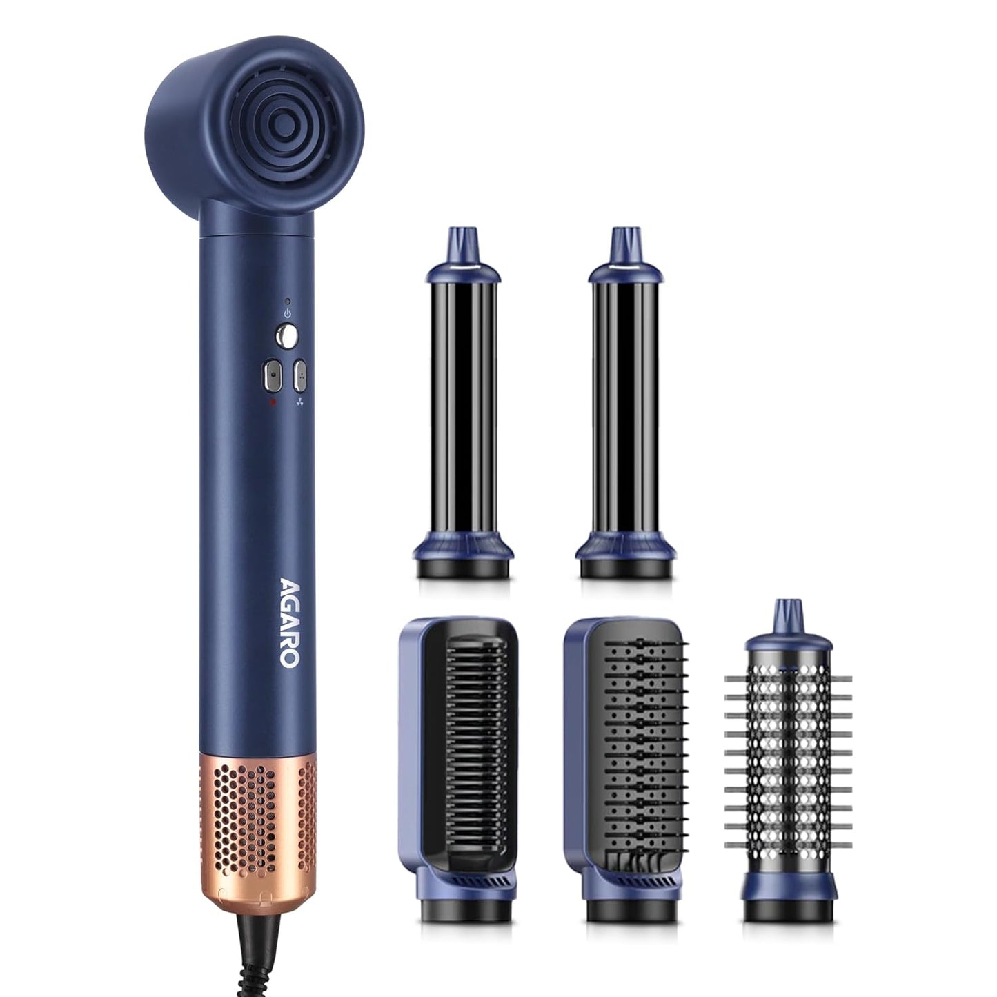 AGARO Imperial 6-in-1 Hair Styler 1200W | Brushless Ionic Hair Dryer, Blow Dryer Brush, Volumizer & Smoothing Tools (Blue)