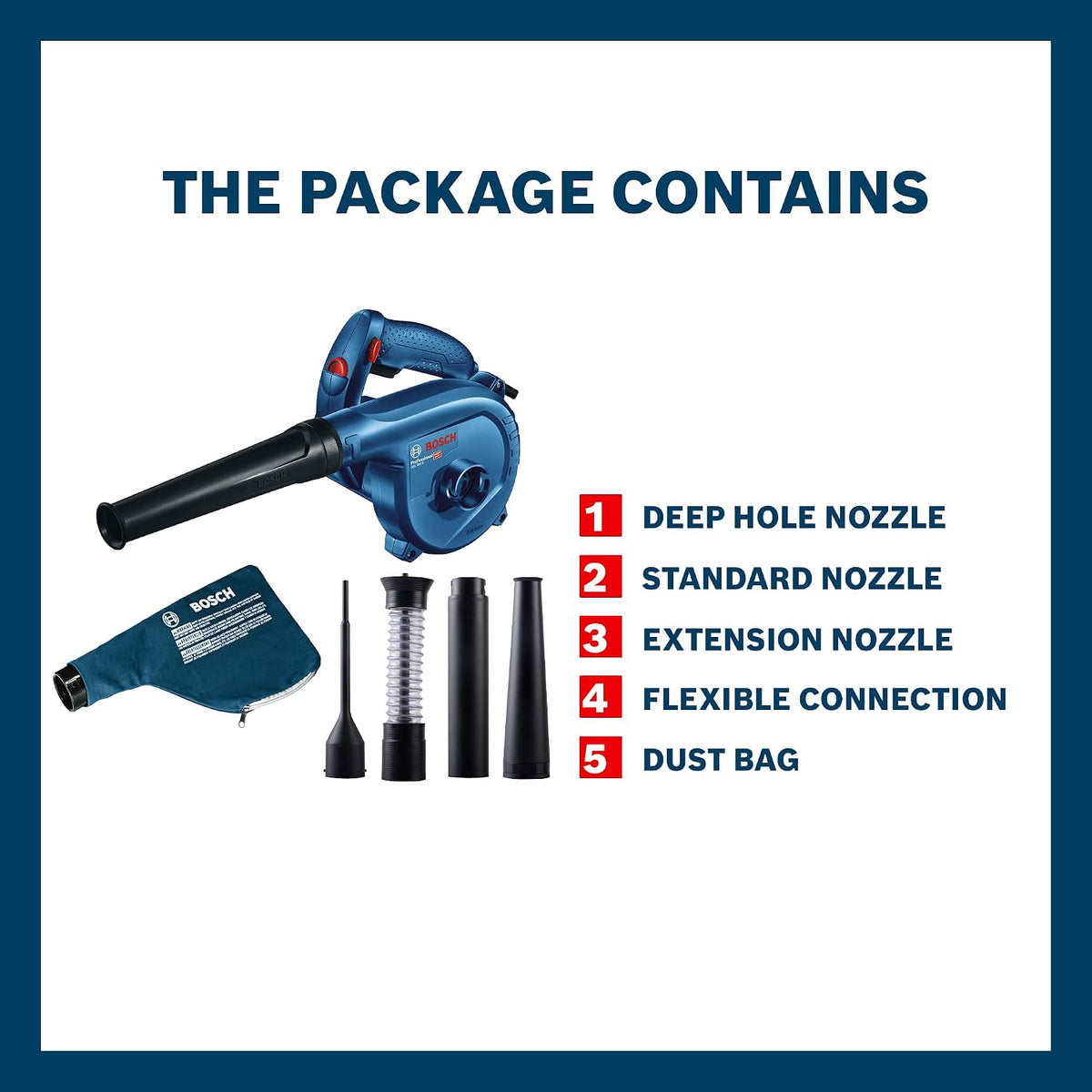 BOSCH GBL 82-270 820W Air Blower Machine | 16,000 RPM, 4.5 m³/min Airflow | Dust Cleaner for Home, Car & Workshop | Multiple Nozzles
