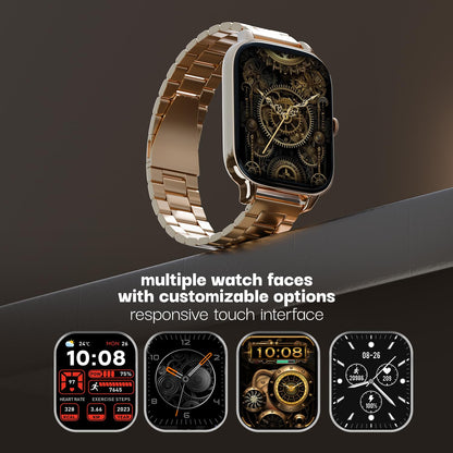 Vibez Majestic Luxury Smartwatch for Men & Women | 1.83" HD Display, Bluetooth Calling, 60 Sports Modes & 100+ Watch Faces| GOLD|