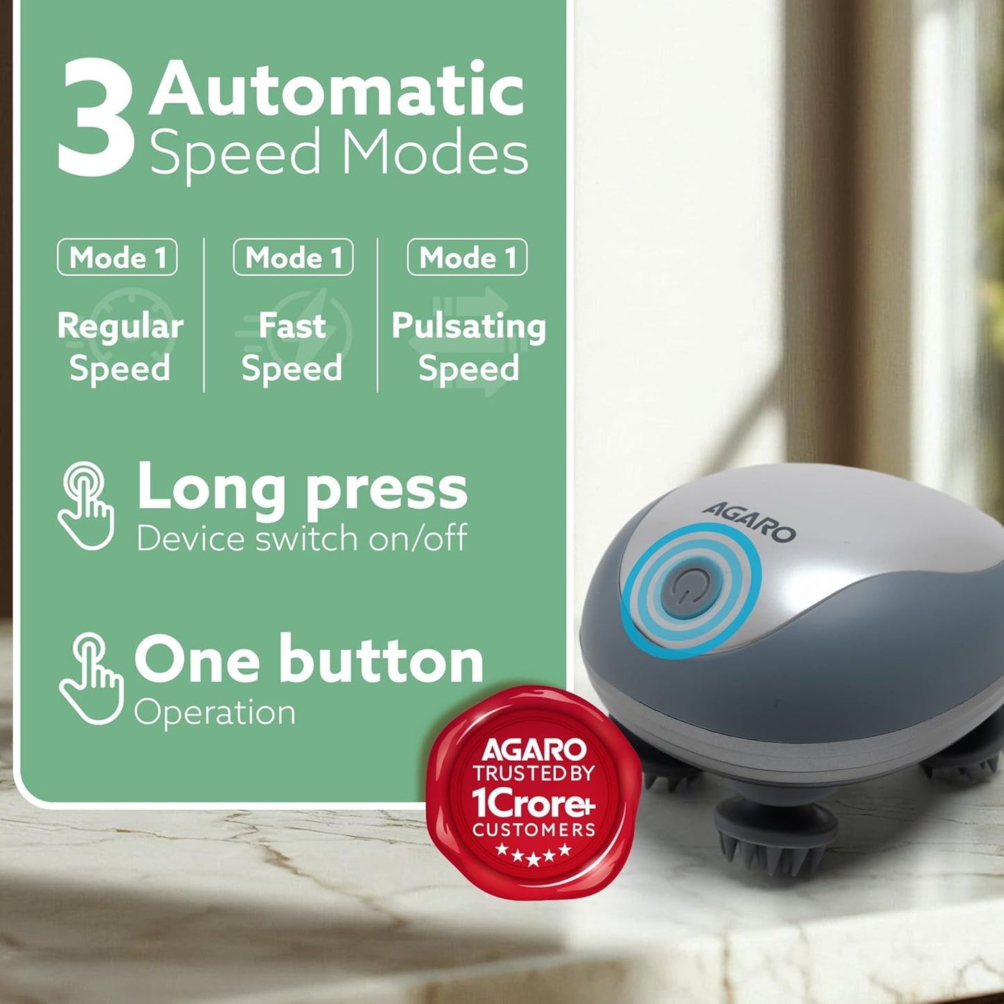 AGARO Scalp Massager SM3675 | Rechargeable Electric Head Massager with 3 Speed Modes
