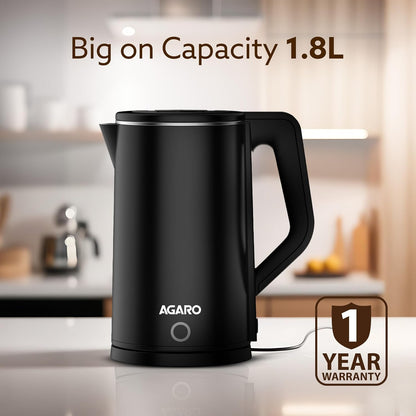 AGARO A New  Elegant Electric Kettle 1.8L | 1500W Fast Boil Stainless Steel Water Heater | Buy 1 Get 1 Free