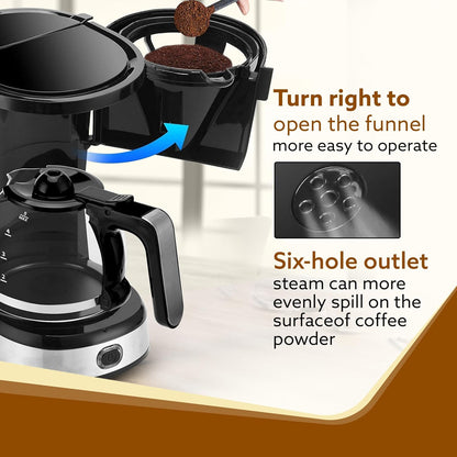 AGARO Royal 750W Drip Coffee Maker | 600ml Borosilicate Glass Carafe | 4 Big Cups | Cone Filter | Auto Shut-Off | Water Level Indicator | Stainless Steel Body (Black)