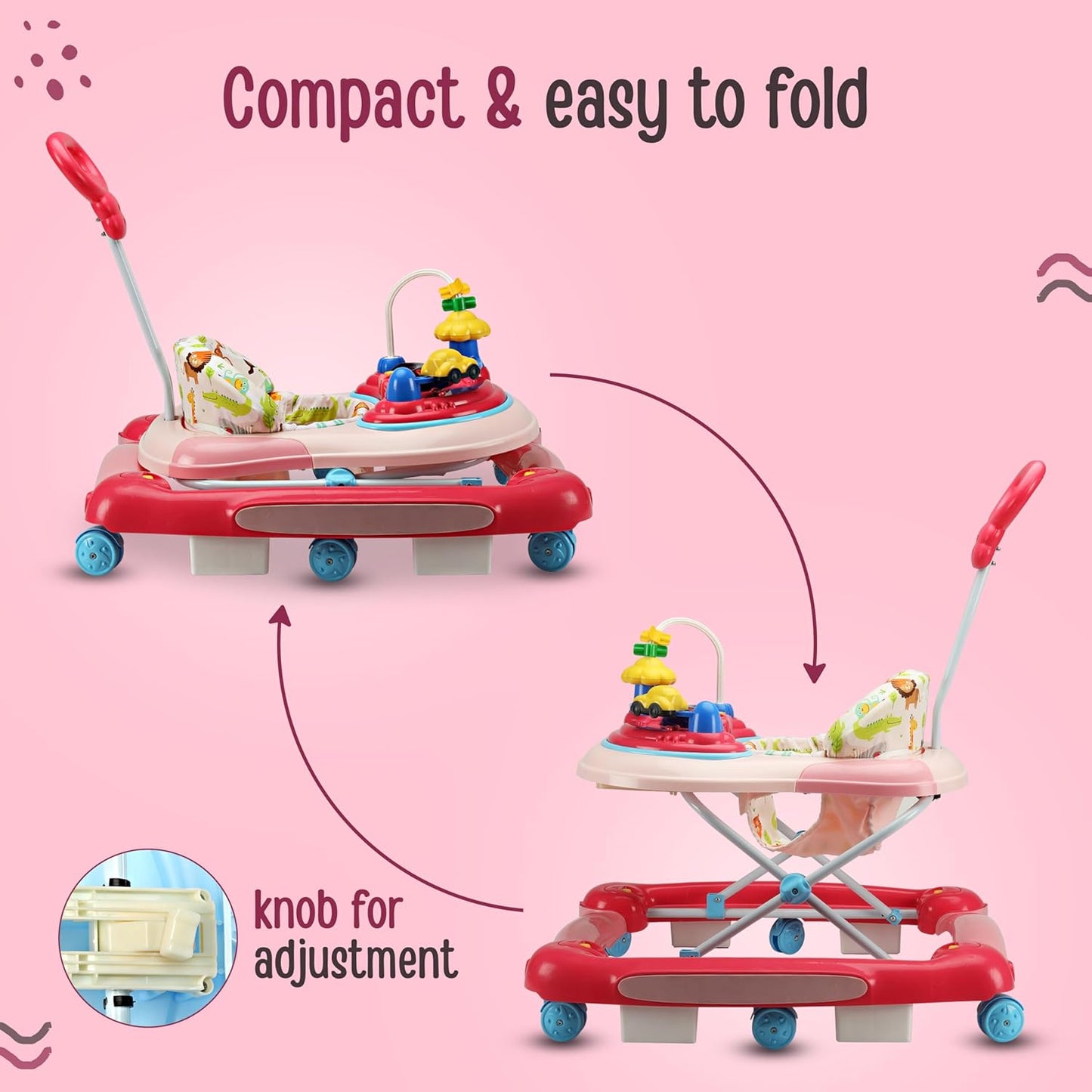 LuvLap Comfy 2-in-1 Baby Walker & Rocker (6–18 Months) | Push Handle, Anti-Fall Safety, Adjustable Height, Music & Lights | FREE AirPods Worth ₹499 🎁