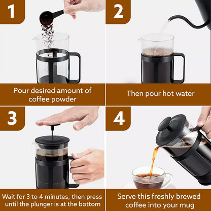 AGARO Delite French Press Coffee & Tea Maker 600ml – Borosilicate Glass Carafe with Protective Sleeve, BPA-Free Lid & Strainer**