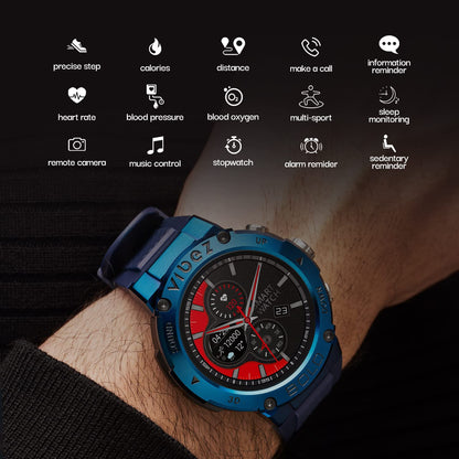 Vibez by Lifelong Bold Smartwatch for Men with BT Calling | 1.32” HD Display | 24×7 Heart Rate & Blood Oxygen | Sports Modes | IP67 | Sleep Monitor | 7 Days Battery Backup – Blue