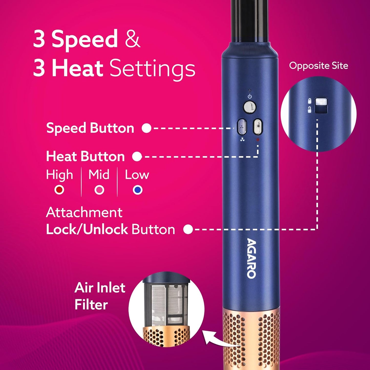 AGARO Imperial 6-in-1 Hair Styler 1200W | Brushless Ionic Hair Dryer, Blow Dryer Brush, Volumizer & Smoothing Tools (Blue)