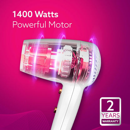 AGARO HD1417 Wall Mounted Hair Dryer 1400W | Compact Hotel & Bathroom Dryer