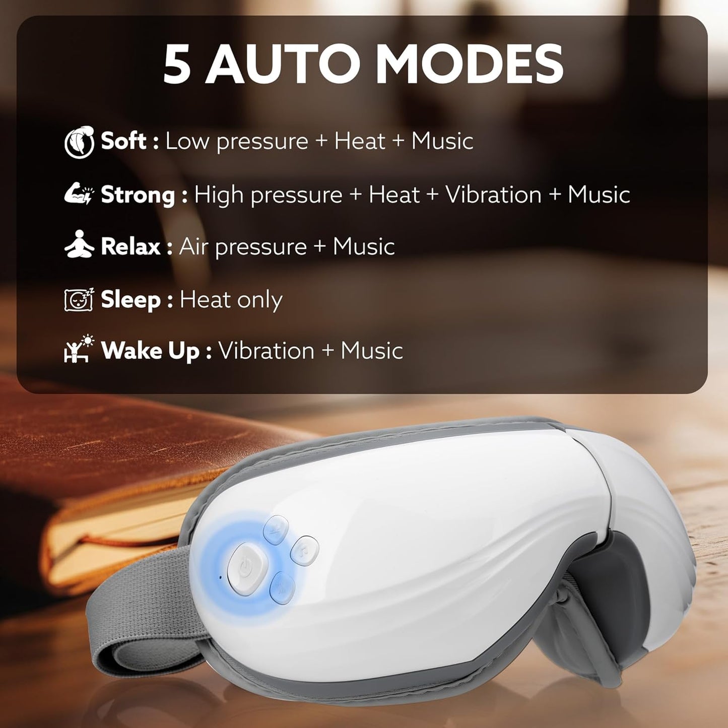 AGARO Supreme Eye Massager | Heat Therapy, Air Compression, Bluetooth Music | 5 Modes | Foldable Eye Relaxation Device