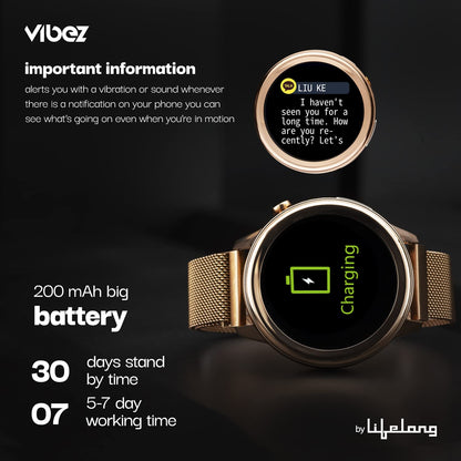 Vibez Xena Smartwatch for Women – Gold | HD Display, ECG+PPG, SpO₂, Heart Rate, IP68 | 10 Days Battery + BUY 1 GET 1 AirPods FREE (Worth ₹799)