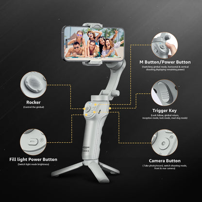 Amazon Basics 3-Axis Smartphone Gimbal Stabilizer with AI Face & Body Tracking | Foldable Design | Fill Light | 8Hr Battery | iPhone & Android Compatible + FREE AirPods Worth ₹699